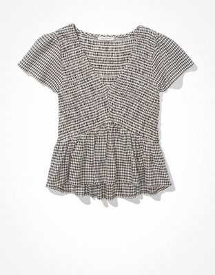 Женские футболки American Eagle AE V-Neck Smocked Babydoll Tee — фото 3