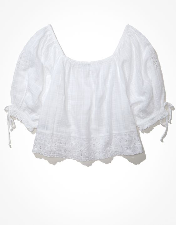 AE Wide Neck Puff-Sleeve Blouse