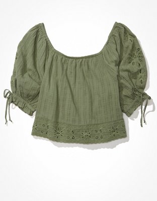 AE Wide Neck Puff-Sleeve Blouse