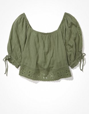 AE Wide Neck Puff-Sleeve Blouse