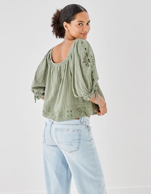 AE Wide Neck Puff-Sleeve Blouse