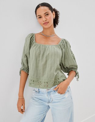 AE Wide Neck Puff-Sleeve Blouse