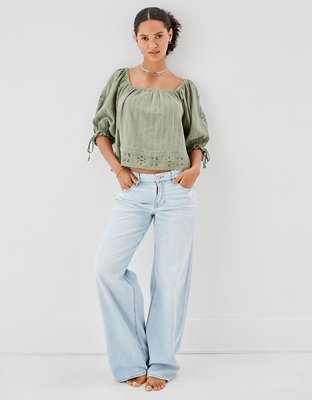 AE Wide Neck Puff-Sleeve Blouse