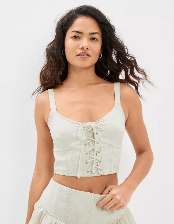 AE V-Neck Lace-Up Corset Tank Top