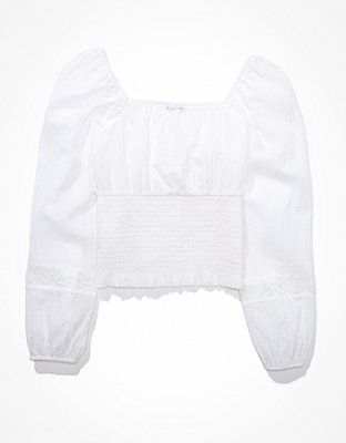 AE Long-Sleeve Smocked Blouse