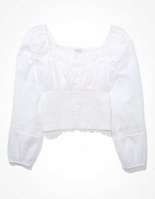 AE Long-Sleeve Smocked Blouse