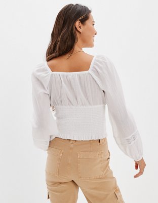 AE Long-Sleeve Smocked Blouse