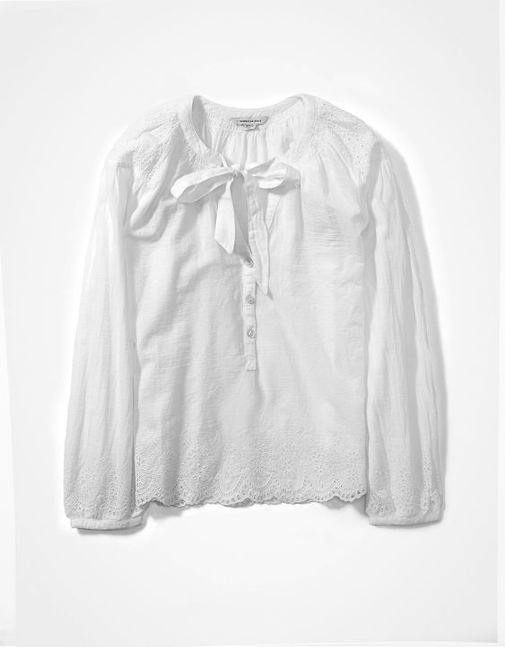 AE Long-Sleeve Button-Up Blouse