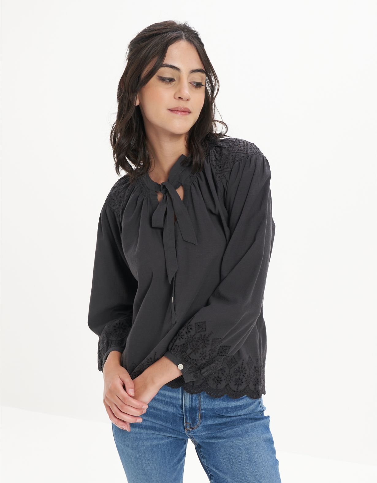 AE Long-Sleeve Button-Up Blouse