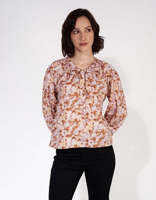 AE Long-Sleeve Button-Up Blouse