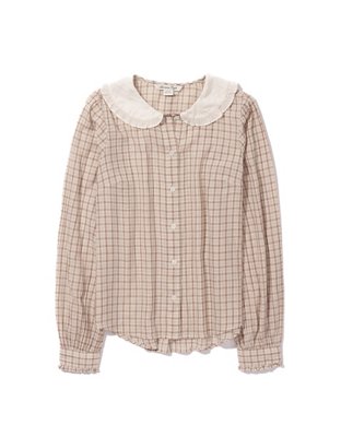 AE Long-Sleeve Ruffle Collar Button-Up Shirt