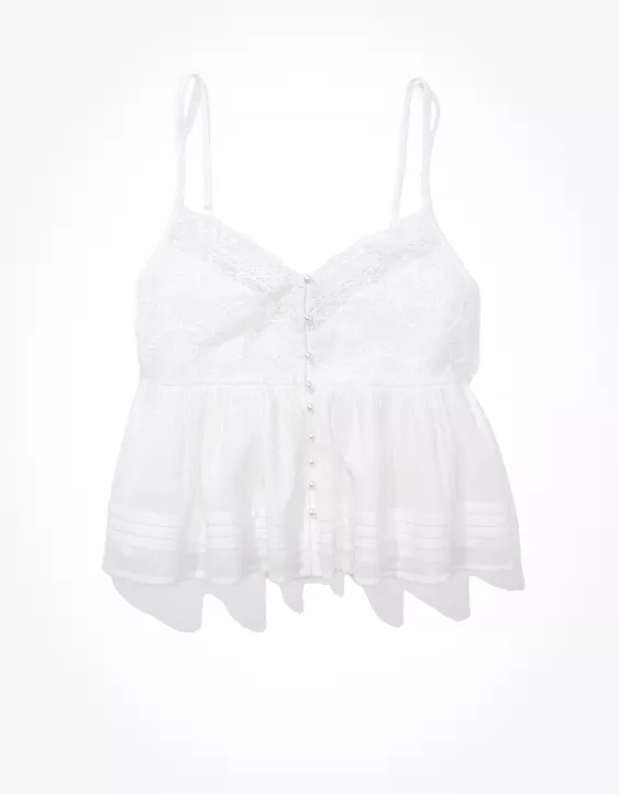 AE Pearl Button-Up Babydoll Tank Top
