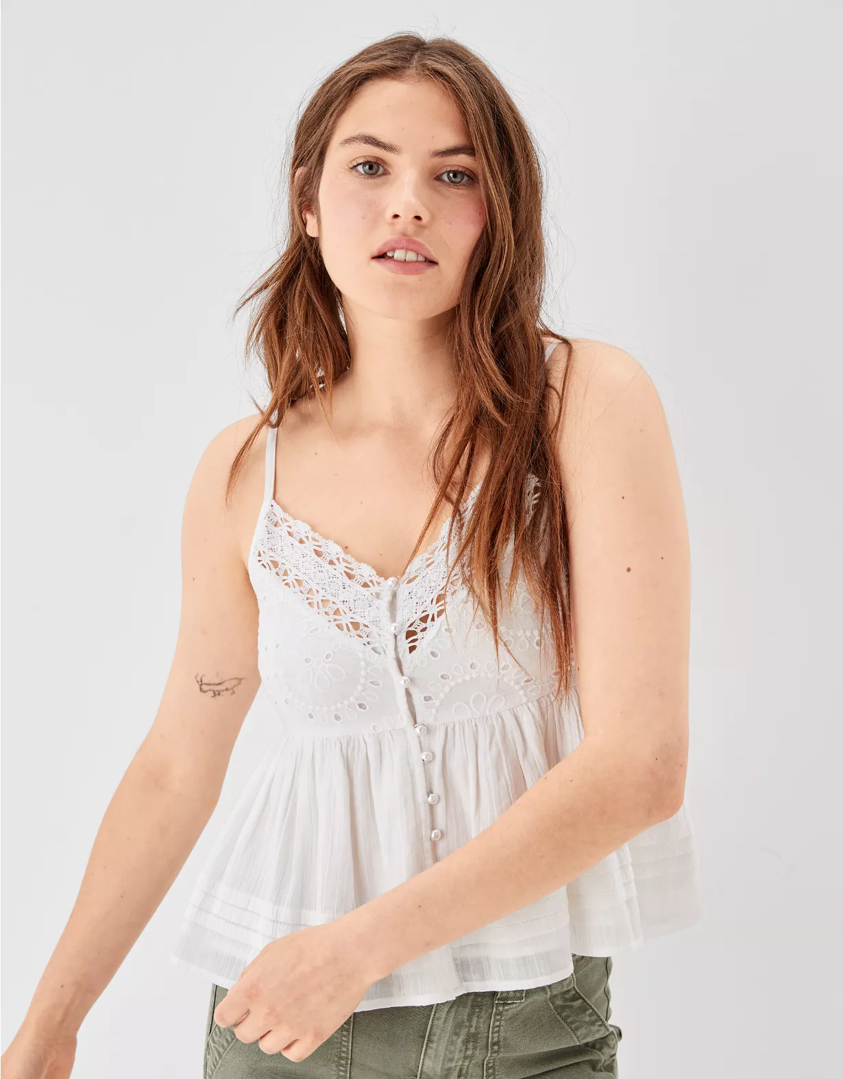 AE Pearl Button-Up Babydoll Tank Top