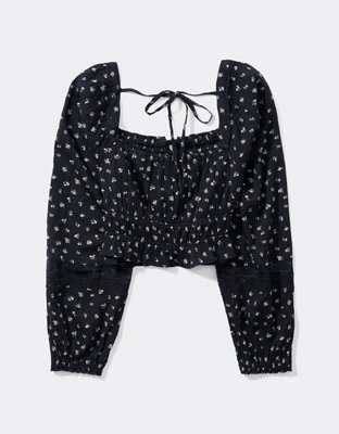 AE Ruched Long-Sleeve Blouse