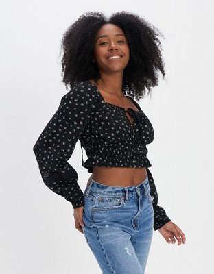 AE Ruched Long-Sleeve Blouse