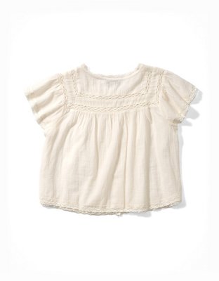 AE Cropped Short-Sleeve Bubble Blouse