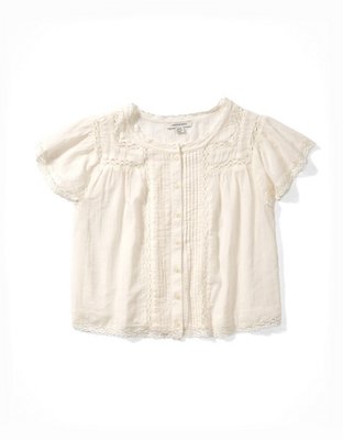 AE Cropped Short-Sleeve Bubble Blouse