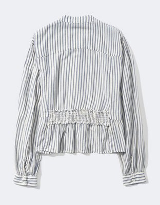 AE Long-Sleeve Button-Up Tunic Blouse