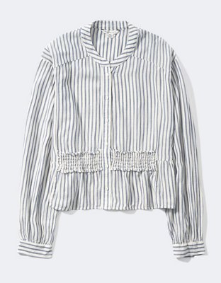 AE Long-Sleeve Button-Up Tunic Blouse