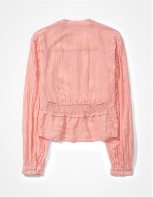 AE Long-Sleeve Button-Up Tunic Blouse