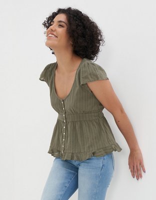 AE V-Neck Button-Up Blouse