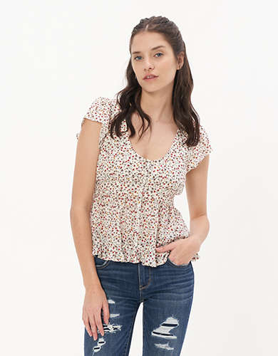 AE V-Neck Button-Up Blouse