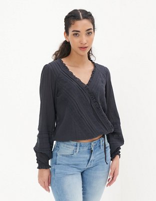 AE Long-Sleeve Wrap-Front Blouse