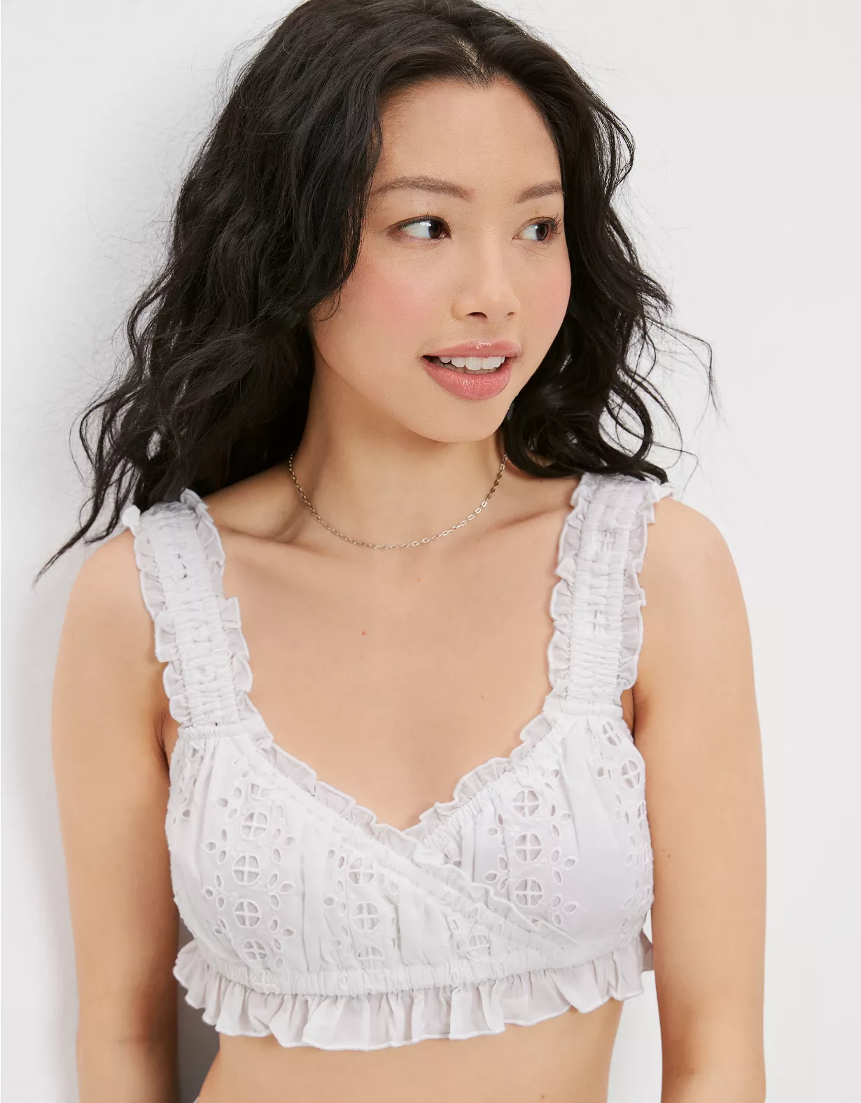 AE Ruched Eyelet Cropped Tank Top