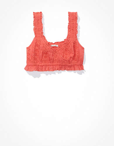 AE Ruched Eyelet Cropped Tank Top