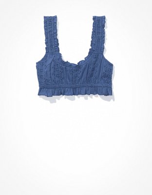 AE Ruched Eyelet Cropped Tank Top