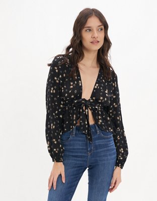AE Blusa manga larga con lazo en el frente