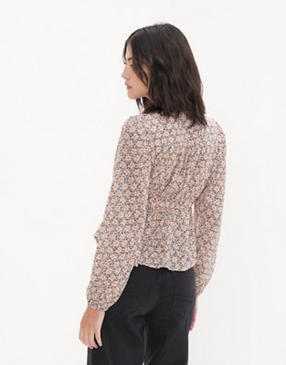 AE Long-Sleeve Tie-Front Blouse