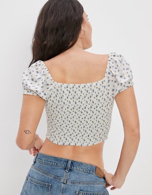 AE Short-Sleeve Smocked Blouse