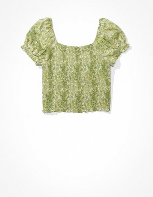 AE Short-Sleeve Smocked Blouse