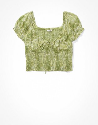 AE Short-Sleeve Smocked Blouse