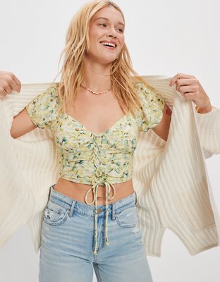 AE Flutter-Sleeve Corset Blouse