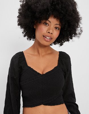 AE Blusa manga larga con bordado con nido de abeja