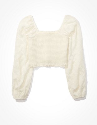 AE Long-Sleeve Smocked Blouse
