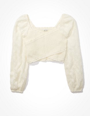 AE Blusa manga larga con bordado con nido de abeja