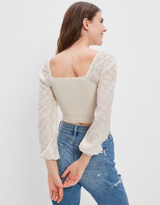 AE Long-Sleeve Smocked Blouse