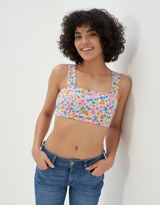 AE Cropped Floral Square-Neck Tank Top