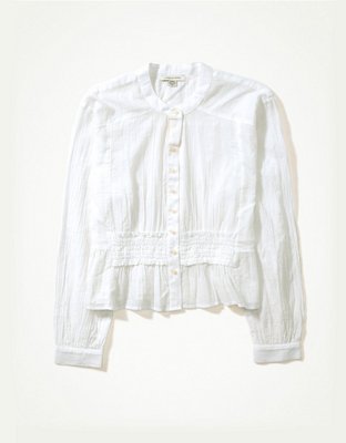 AE Long-Sleeve Button-Up Tunic Blouse