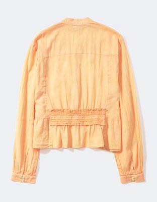 AE Long-Sleeve Button-Up Tunic Blouse