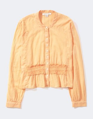 AE Long-Sleeve Button-Up Tunic Blouse