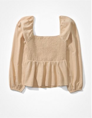 AE Long-Sleeve Smocked Blouse