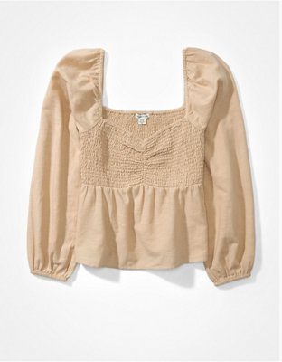AE Blusa Manga Larga con Bordado con Nido de Abeja