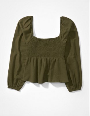 AE Blusa manga larga con bordado con nido de abeja