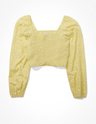 AE Long-Sleeve Smocked Blouse
