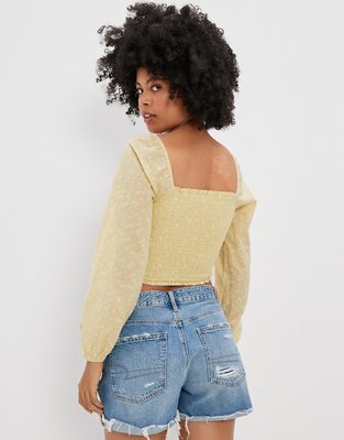 AE Long-Sleeve Smocked Blouse