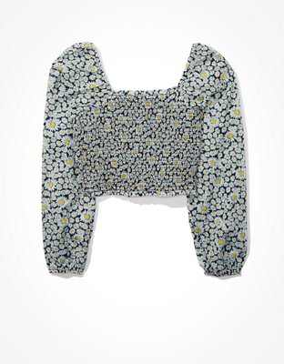 AE Long-Sleeve Smocked Blouse